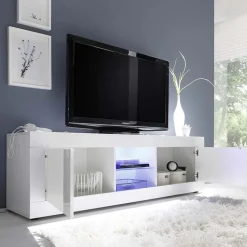 Garnero Arredamenti Mobile Tv Basso|Mobili Tv Moderni-Mobile porta TV 181x56h cm 2 ante 2 vani a giorno bianco lucido Eternity