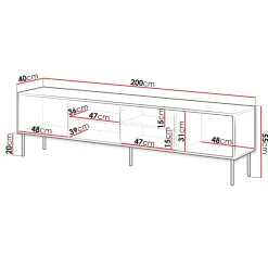 Garnero Arredamenti Mobile Tv Basso|Mobili Tv Moderni-Mobile porta TV 200x60h cm 4 ante nero Wild Nero Opaco