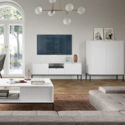 Garnero Arredamenti Mobile Tv Basso-Mobile porta TV 154x56h cm 2 ante moderno soggiorno bianco Alisa Bianco Opaco