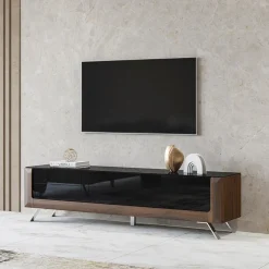 Garnero Arredamenti Mobile Tv Basso-Mobile porta TV 200x52h cm 2 ante 1 cassetto noce nero lucido Jumbo Nero Lucido - Noce