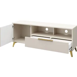 Garnero Arredamenti Mobile Tv Basso|Mobili Tv Moderni-Mobile porta TV 154x60h cm 1 anta 2 cassetti 2 vani a giorno beige con frontali serigrafati Miriam