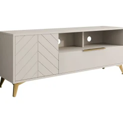 Garnero Arredamenti Mobile Tv Basso|Mobili Tv Moderni-Mobile porta TV 154x60h cm 1 anta 2 cassetti 2 vani a giorno beige con frontali serigrafati Miriam
