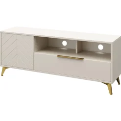 Garnero Arredamenti Mobile Tv Basso|Mobili Tv Moderni-Mobile porta TV 154x60h cm 1 anta 2 cassetti 2 vani a giorno beige con frontali serigrafati Miriam