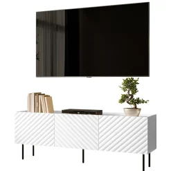 Garnero Arredamenti Mobile Tv Basso-Mobile porta TV 166x59h cm 3 ante con frontali decorati bianco Daniele Bianco Opaco