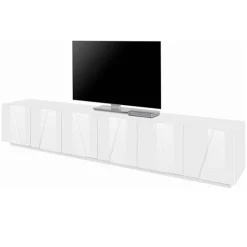 Garnero Arredamenti Mobile Tv Basso-Mobile porta TV 244x46h cm 6 ante bianco lucido Zenzero Gihome® Bianco Opaco