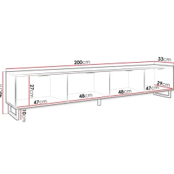 Garnero Arredamenti Mobili Tv Moderni|Mobile Tv Moderno-Mobile porta tv 200x40h cm 4 ante cannettato moderno nero grafite Tiziana