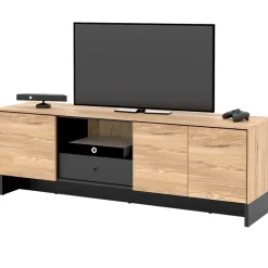 Garnero Arredamenti Mobili Tv Moderni|Mobile Tv Moderno-Mobile porta TV 163x54h cm 2 ante 1 cassetto 1 vano a giorno rovere nero Alabaster