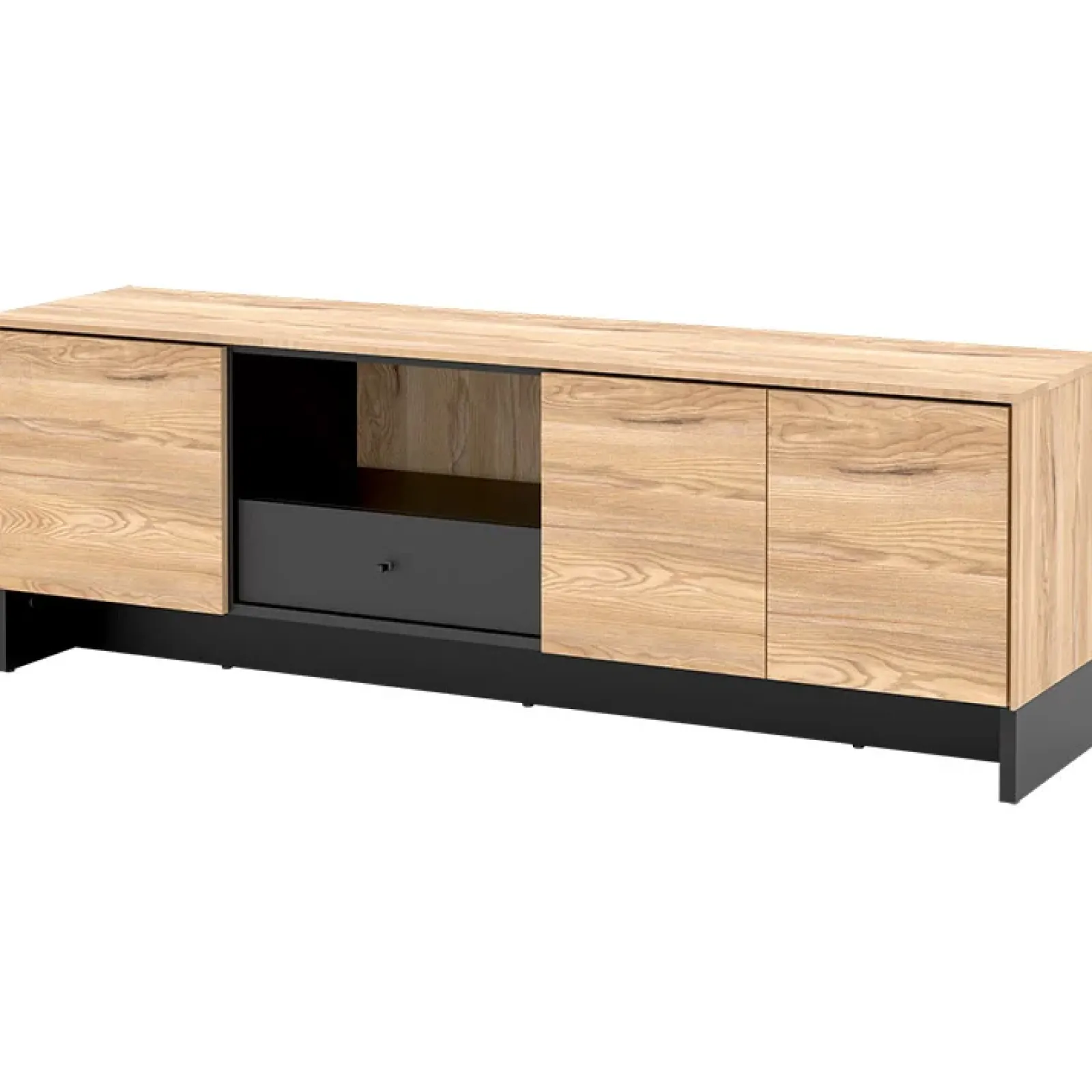 Garnero Arredamenti Mobili Tv Moderni|Mobile Tv Moderno-Mobile porta TV 163x54h cm 2 ante 1 cassetto 1 vano a giorno rovere nero Alabaster