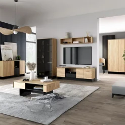 Garnero Arredamenti Mobili Tv Moderni|Mobile Tv Moderno-Mobile porta TV 163x54h cm 2 ante 1 cassetto 1 vano a giorno rovere nero Alabaster