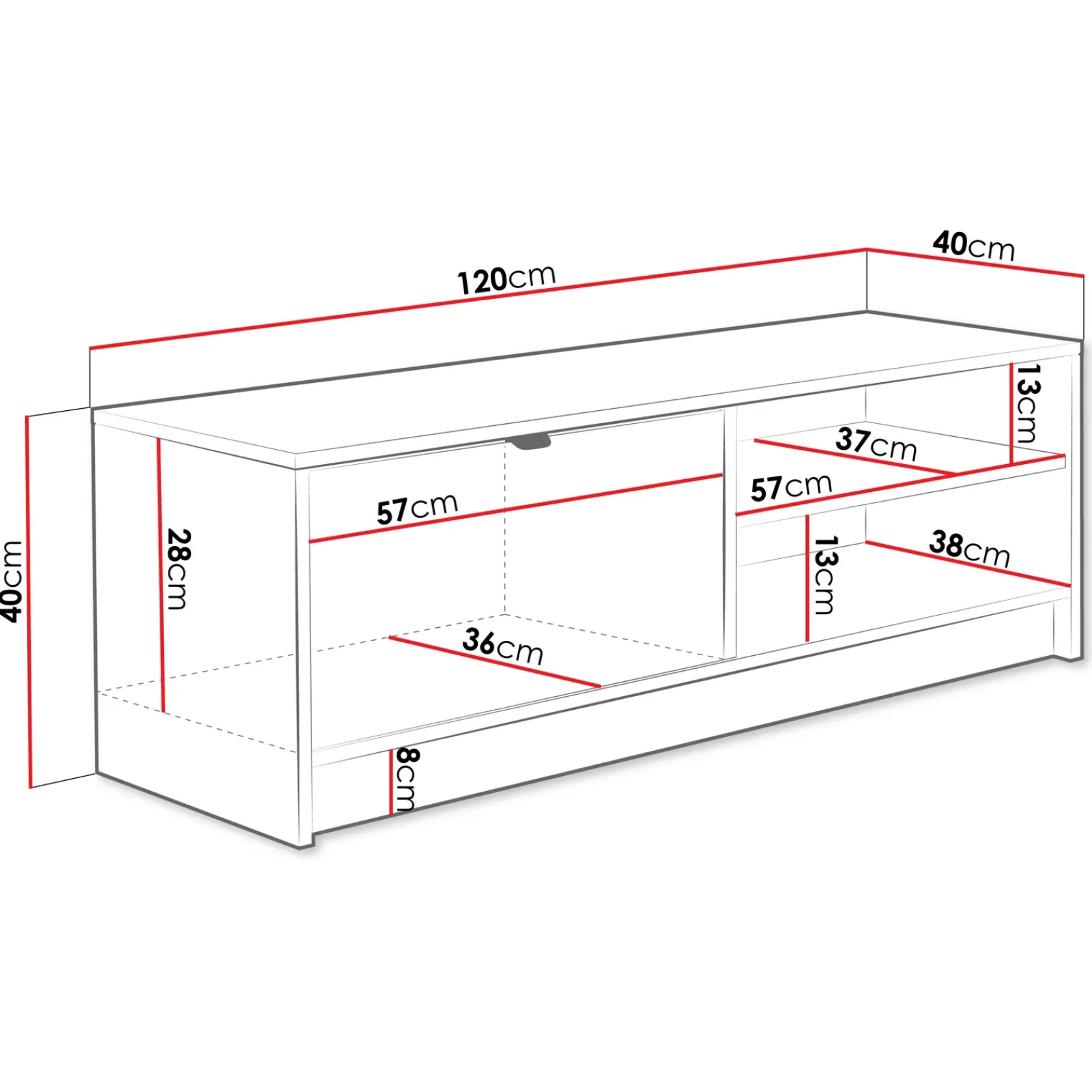 Garnero Arredamenti Mobili Tv Moderni|Mobile Tv Moderno-Mobile porta tv 120x40h cm 1 anta 2 vani a giorno cannettato bianco Athena Bianco Opaco