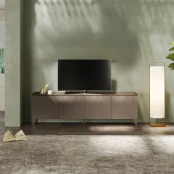 Garnero Arredamenti Mobile Tv Basso|Mobili Tv Moderni-Mobile porta TV 241x72h cm 4 ante bronzo rovere scuro Jonson Tortora - Noce