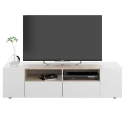Garnero Arredamenti Mobile Tv Basso|Mobili Tv Moderni-Mobile porta TV 138x36h cm 4 ante soggiorno bianco opaco rovere Ted