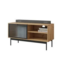 Garnero Arredamenti Mobile Tv Basso|Mobili Tv Moderni-Mobile porta TV 117x60h cm 1 anta 2 vani a giorno rovere nero Herning