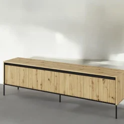 Garnero Arredamenti Mobili Tv Moderni|Mobile Tv Moderno-Mobile porta TV 193x56h cm 4 ante led cannettato nero Camelia Rovere Rustico