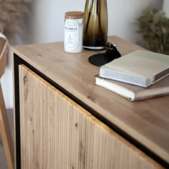 Garnero Arredamenti Mobili Tv Moderni|Mobile Tv Moderno-Mobile porta TV 193x56h cm 4 ante led cannettato nero Camelia Rovere Rustico