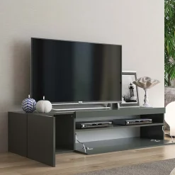 Garnero Arredamenti Mobile Tv Basso|Mobili Tv Moderni-Mobile porta TV 155x37h cm 1 anta laccato lucido Light Small Gihome® Antracite