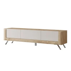 Garnero Arredamenti Mobile Tv Basso-Mobile porta TV 200x52h cm 2 ante 1 cassetto rovere tortora lucido Jumbo Tortora - Rovere