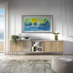 Garnero Arredamenti Mobile Tv Basso-Mobile porta TV 210x59h cm 4 ante 2 vani moderno rovere chiaro beige Silka