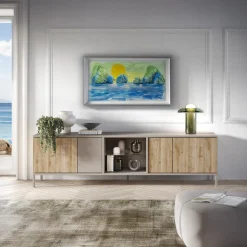 Garnero Arredamenti Mobile Tv Basso-Mobile porta TV 210x59h cm 4 ante 2 vani moderno rovere chiaro beige Silka