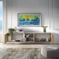 Garnero Arredamenti Mobile Tv Basso-Mobile porta TV 210x59h cm 4 ante 2 vani moderno rovere chiaro beige Silka