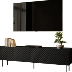 Garnero Arredamenti Mobile Tv Basso-Mobile porta TV 200x59h cm 4 ante con frontali decorati nero Daniele Nero Opaco