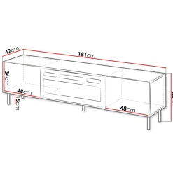 Garnero Arredamenti Camino Elettrico|Mobile Tv Basso-Mobile porta TV 181x53h cm 2 ante con caminetto con frontali cannettati beige  Ziggy