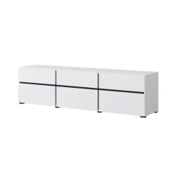 Garnero Arredamenti Mobile Tv Basso|Mobili Tv Moderni-Mobile porta TV 180x48h cm 3 ante a ribalta 3 cassetti nero Lolla Bianco Opaco