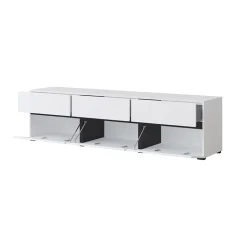 Garnero Arredamenti Mobile Tv Basso|Mobili Tv Moderni-Mobile porta TV 180x48h cm 3 ante a ribalta 3 cassetti nero Lolla Bianco Opaco
