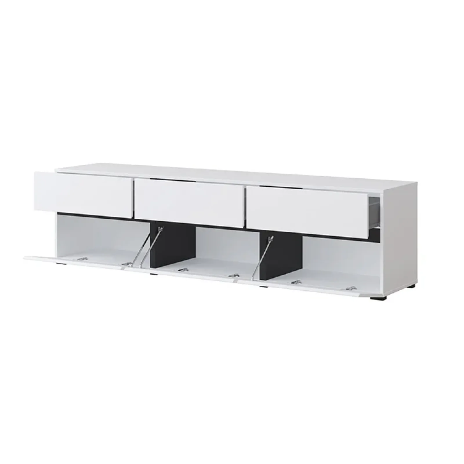 Garnero Arredamenti Mobile Tv Basso|Mobili Tv Moderni-Mobile porta TV 180x48h cm 3 ante a ribalta 3 cassetti nero Lolla Bianco Opaco