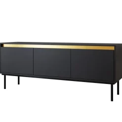 Garnero Arredamenti Mobile Tv Basso-Mobile porta TV 150x60h cm 3 ante nero oro Praga Nero Opaco - Oro