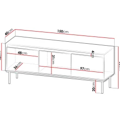Garnero Arredamenti Mobile Tv Basso-Mobile porta TV 150x60h cm 3 ante nero oro Praga Nero Opaco - Oro