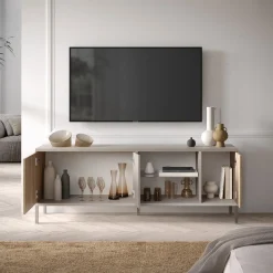 Garnero Arredamenti Mobile Tv Basso-Mobile porta TV 160x59h cm 3 ante 2 vani rovere chiaro beige Tony