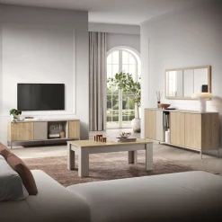 Garnero Arredamenti Mobile Tv Basso-Mobile porta TV 160x59h cm 3 ante 2 vani rovere chiaro beige Tony