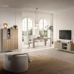 Garnero Arredamenti Mobile Tv Basso-Mobile porta TV 160x59h cm 3 ante 2 vani rovere chiaro beige Tony