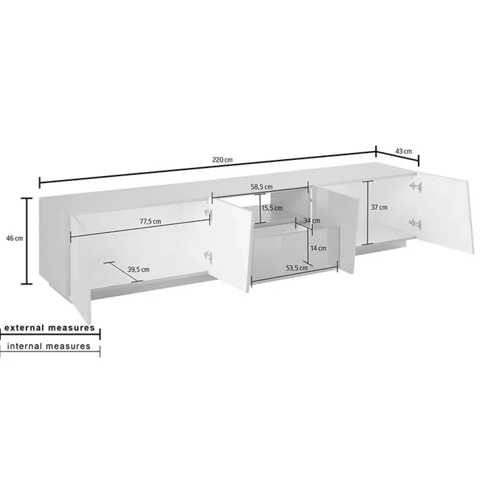 Garnero Arredamenti Mobile Tv Basso|Mobili Tv Moderni-Mobile porta TV 220x46h cm 4 ante Candia Gihome® Ossido