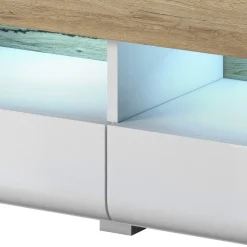 Garnero Arredamenti Mobile Tv Basso|Mobili Tv Moderni-Mobile porta TV 208x48h cm 2 ante 4 cassetti bianco lucido rovere Tahiti