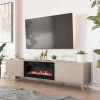 Garnero Arredamenti Camino Elettrico|Mobile Tv Basso-Mobile porta TV 197x52h cm 2 ante con caminetto frontali decorati beige nero Simona