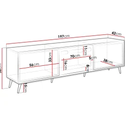 Garnero Arredamenti Camino Elettrico|Mobile Tv Basso-Mobile porta TV 197x52h cm 2 ante con caminetto frontali decorati beige nero Simona