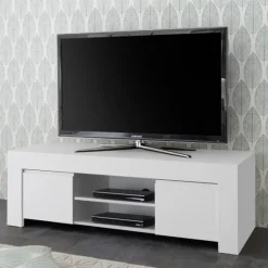 Garnero Arredamenti Mobile Tv Basso|Mobili Tv Moderni-Mobile porta TV 138x44h cm 2 ante soggiorno Halston Bianco Opaco