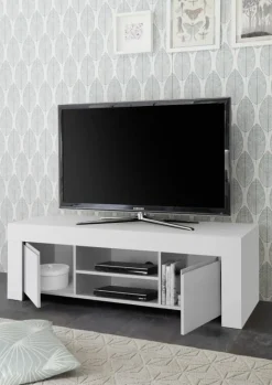 Garnero Arredamenti Mobile Tv Basso|Mobili Tv Moderni-Mobile porta TV 138x44h cm 2 ante soggiorno Halston Bianco Opaco