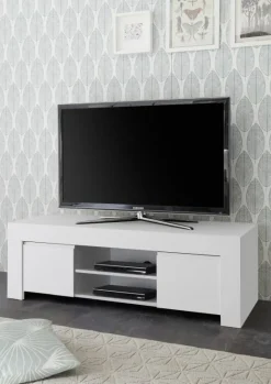 Garnero Arredamenti Mobile Tv Basso|Mobili Tv Moderni-Mobile porta TV 138x44h cm 2 ante soggiorno Halston Bianco Opaco