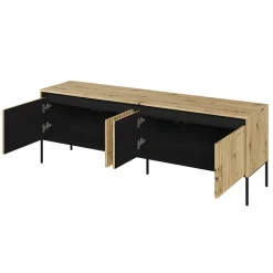 Garnero Arredamenti Mobili Tv Moderni|Mobile Tv Moderno-Mobile porta TV 167x56h cm 2 ante led cannettato nero Camelia Rovere Rustico