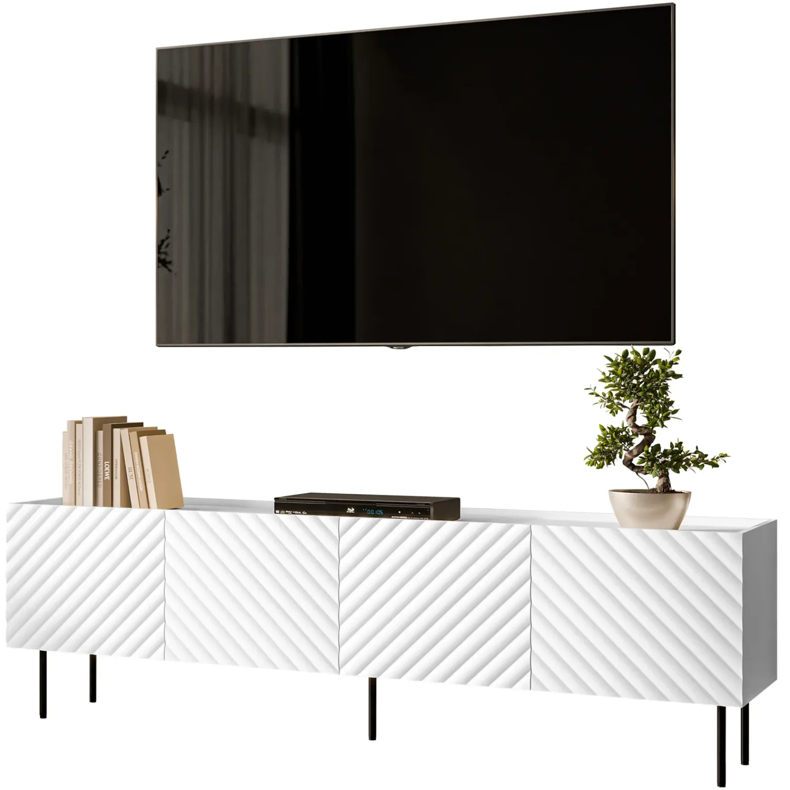 Garnero Arredamenti Mobile Tv Basso-Mobile porta TV 200x59h cm 4 ante con frontali decorati bianco Daniele Bianco Opaco