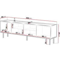 Garnero Arredamenti Mobile Tv Basso-Mobile porta TV 200x59h cm 4 ante con frontali decorati bianco Daniele Bianco Opaco