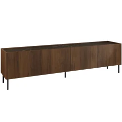 Garnero Arredamenti Mobili Tv Moderni|Mobile Tv Moderno-Mobile porta TV 200x50h cm 4 ante piano effetto marmo nero noce Caliva