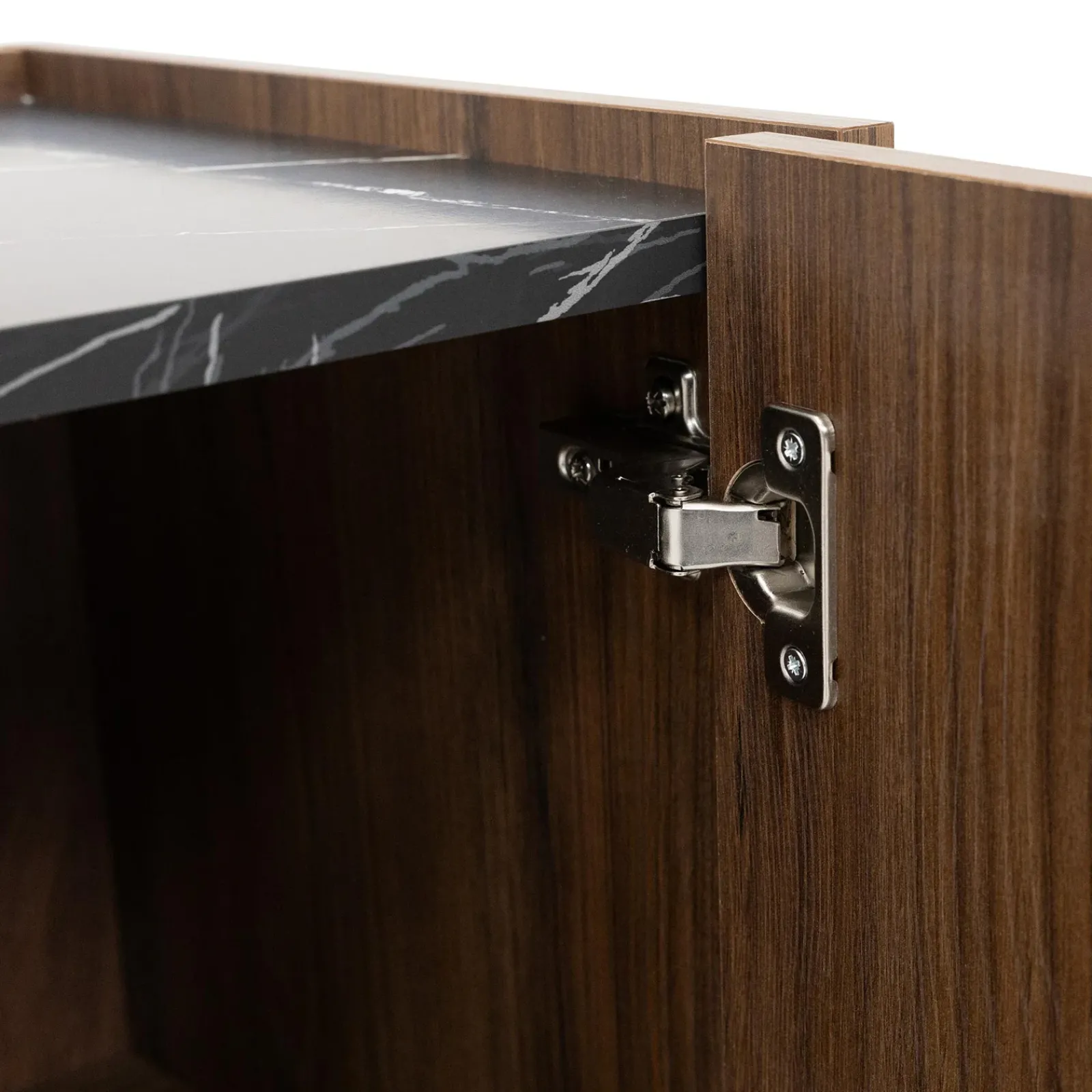 Garnero Arredamenti Mobili Tv Moderni|Mobile Tv Moderno-Mobile porta TV 200x50h cm 4 ante piano effetto marmo nero noce Caliva