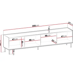 Garnero Arredamenti Mobili Tv Moderni|Mobile Tv Moderno-Mobile porta TV 200x50h cm 4 ante piano effetto marmo nero noce Caliva