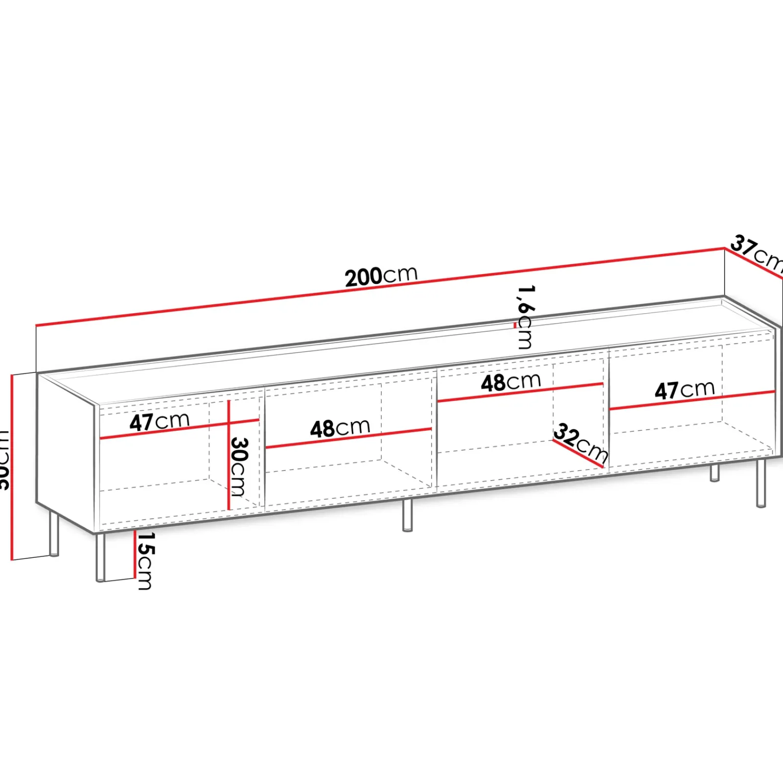 Garnero Arredamenti Mobili Tv Moderni|Mobile Tv Moderno-Mobile porta TV 200x50h cm 4 ante piano effetto marmo nero noce Caliva