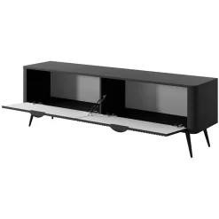 Garnero Arredamenti Mobile Tv Basso-Mobile porta TV 163x51h cm 2 ante cannettato Ramis Nero Opaco