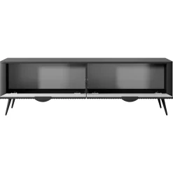 Garnero Arredamenti Mobile Tv Basso-Mobile porta TV 163x51h cm 2 ante cannettato Ramis Nero Opaco